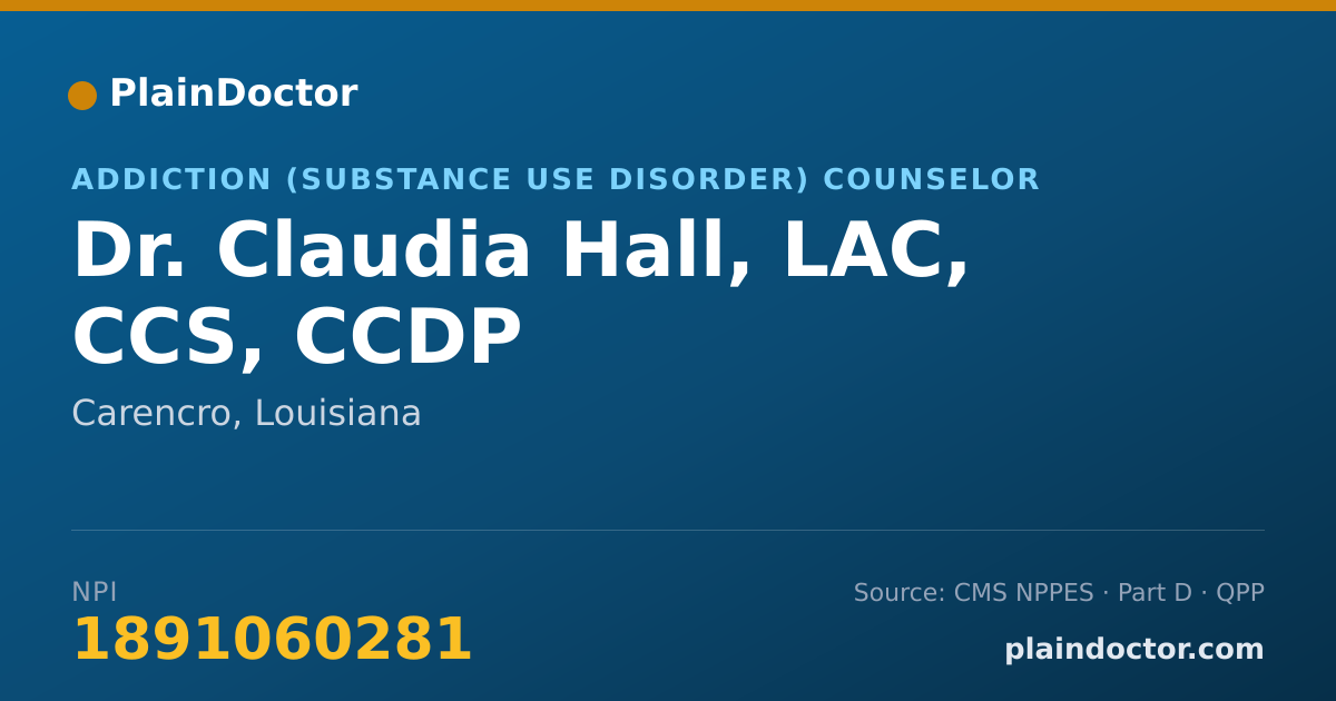 Shareable card for Claudia Hall, LAC, CCS, CCDP - Addiction (Substance Use Disorder) Counselor, Carencro, LA