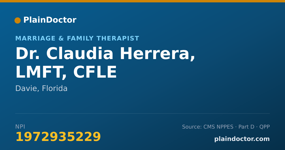Shareable card for Claudia Herrera, LMFT, CFLE - Marriage & Family Therapist, Davie, FL