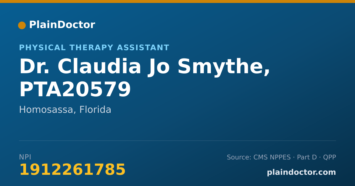 Shareable card for Claudia Jo Smythe, PTA20579 - Physical Therapy Assistant, Homosassa, FL