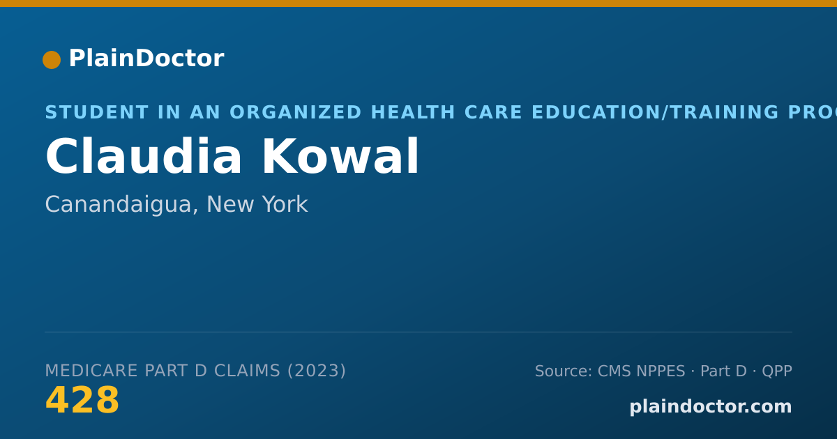 Shareable card for Claudia Kowal - Student in an Organized Health Care Education/Training Program, Canandaigua, NY