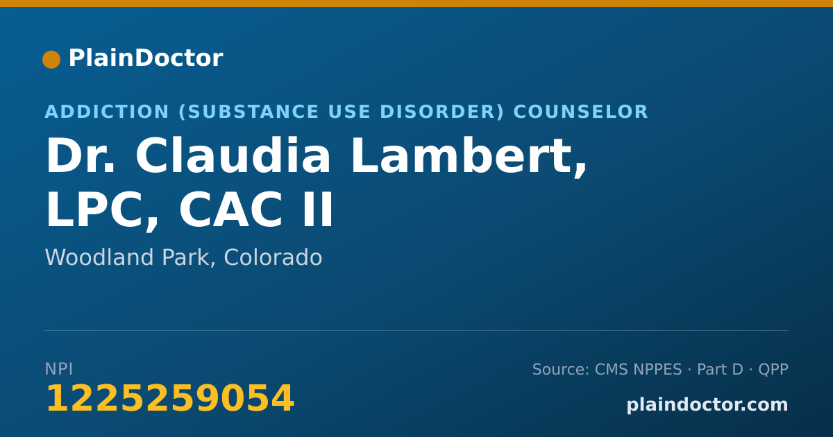 Shareable card for Claudia Lambert, LPC, CAC II - Addiction (Substance Use Disorder) Counselor, Woodland Park, CO