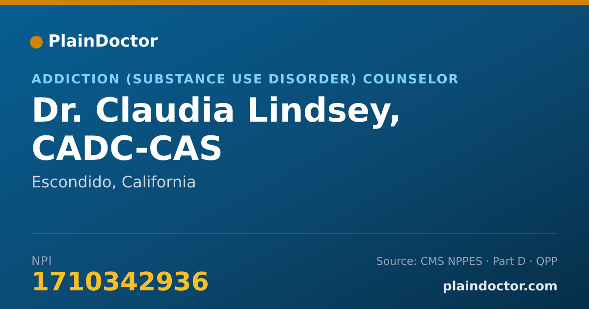 Shareable card for Claudia Lindsey, CADC-CAS - Addiction (Substance Use Disorder) Counselor, Escondido, CA