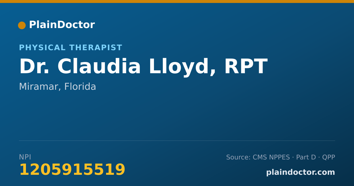 Shareable card for Claudia Lloyd, RPT - Physical Therapist, Miramar, FL