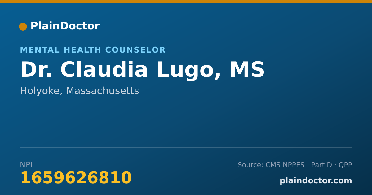 Shareable card for Claudia Lugo, MS - Mental Health Counselor, Holyoke, MA