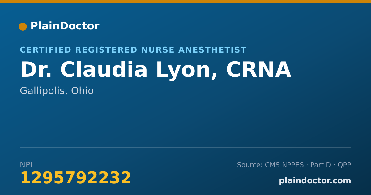 Shareable card for Claudia Lyon, CRNA - Certified Registered Nurse Anesthetist, Gallipolis, OH