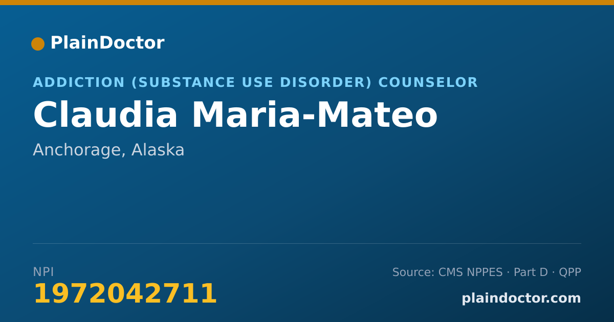 Shareable card for Claudia Maria-Mateo - Addiction (Substance Use Disorder) Counselor, Anchorage, AK