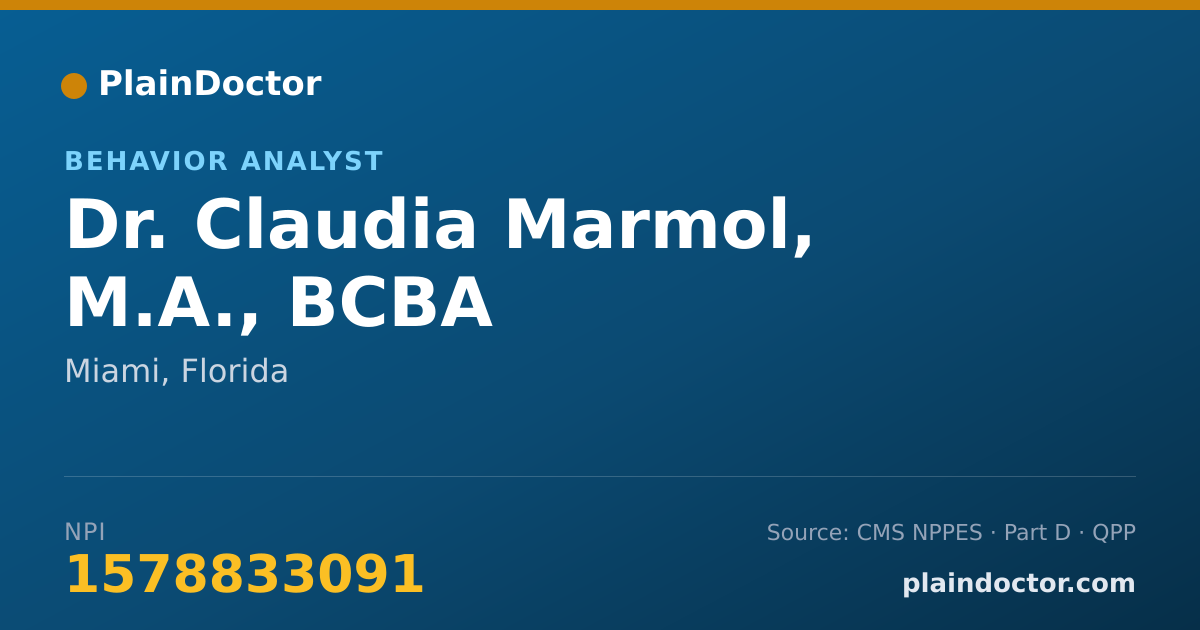 Shareable card for Claudia Marmol, M.A., BCBA - Behavior Analyst, Miami, FL