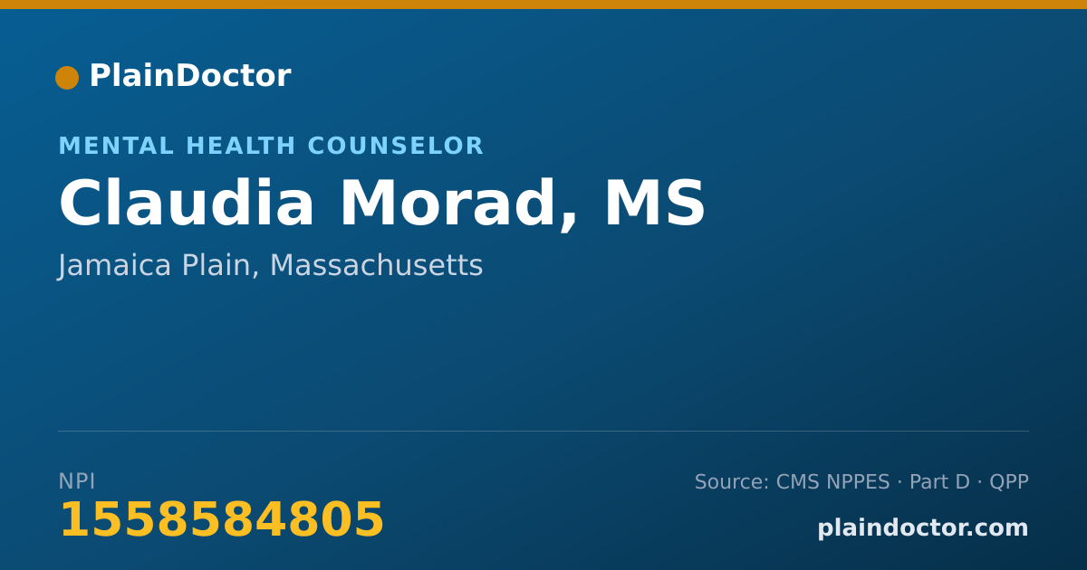 Shareable card for Claudia Morad, MS - Mental Health Counselor, Jamaica Plain, MA