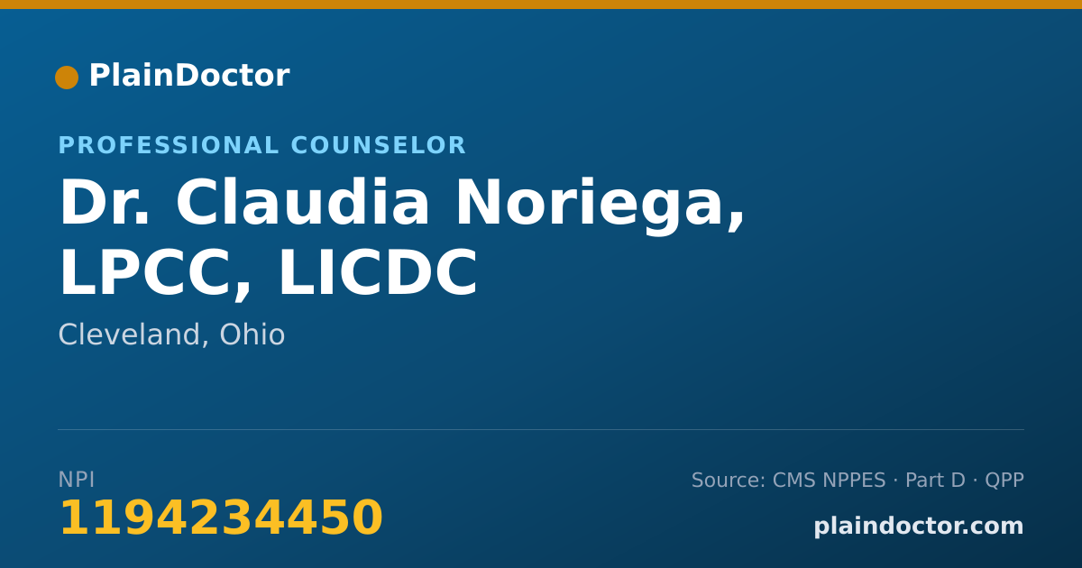 Shareable card for Claudia Noriega, LPCC, LICDC - Professional Counselor, Cleveland, OH