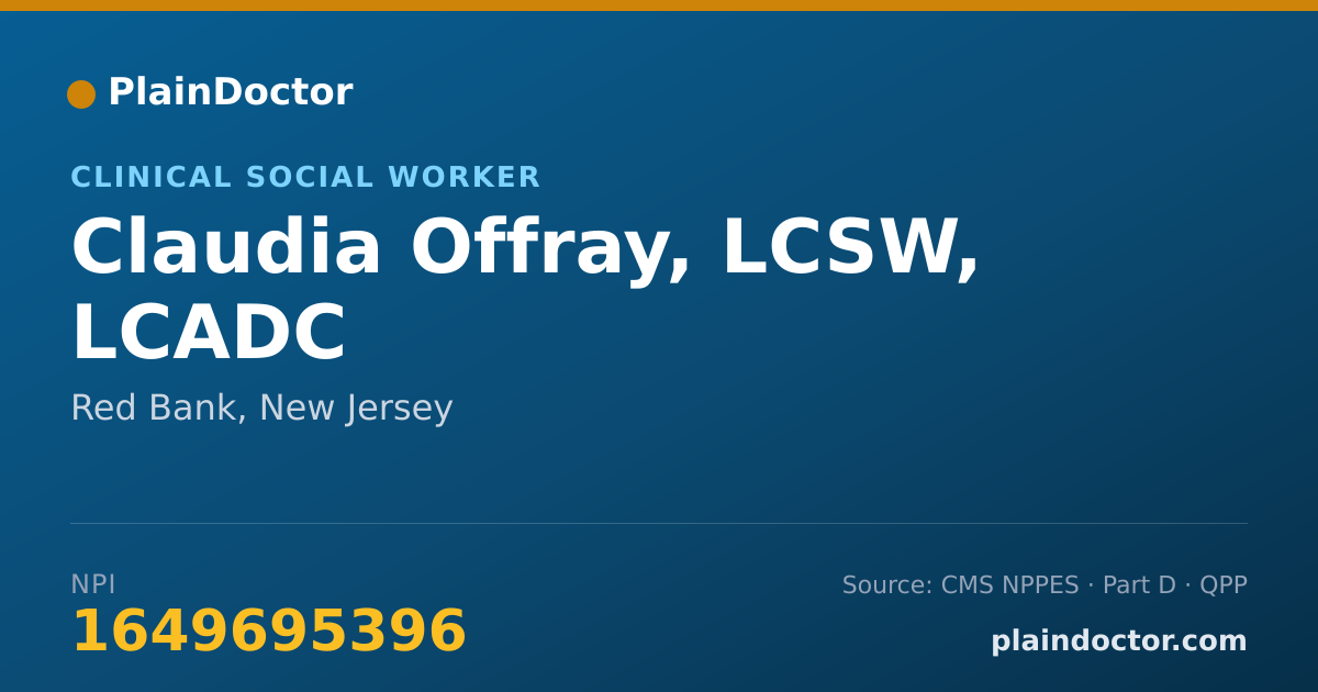 Shareable card for Claudia Offray, LCSW, LCADC - Addiction (Substance Use Disorder) Counselor, Red Bank, NJ