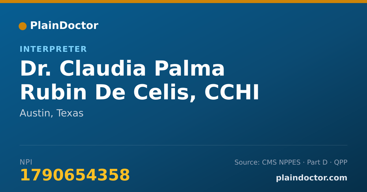 Shareable card for Claudia Palma Rubin De Celis, CCHI AND JBCC LCI - Interpreter, Austin, TX