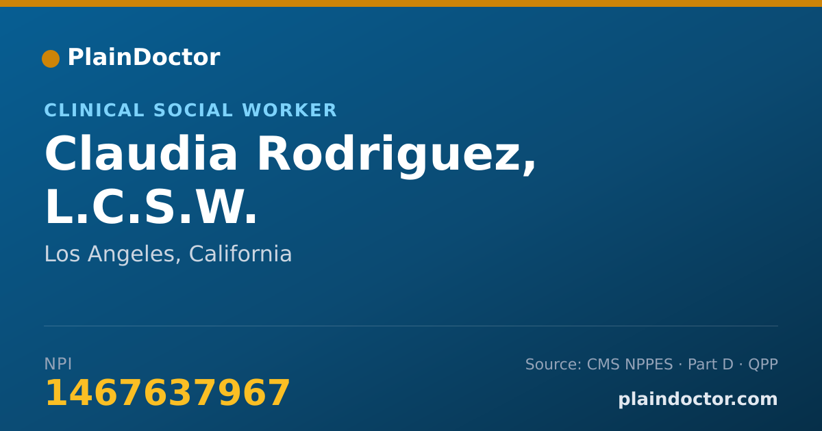 Shareable card for Claudia Rodriguez, L.C.S.W. - Clinical Social Worker, Los Angeles, CA