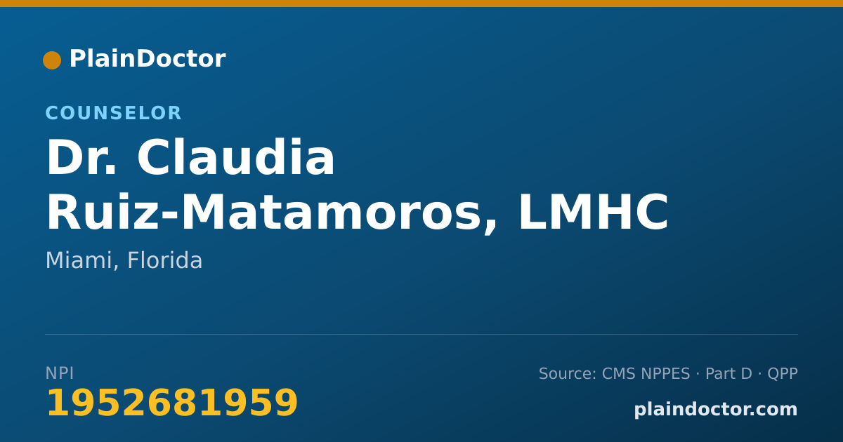 Shareable card for Claudia Ruiz-Matamoros, LMHC - Counselor, Miami, FL
