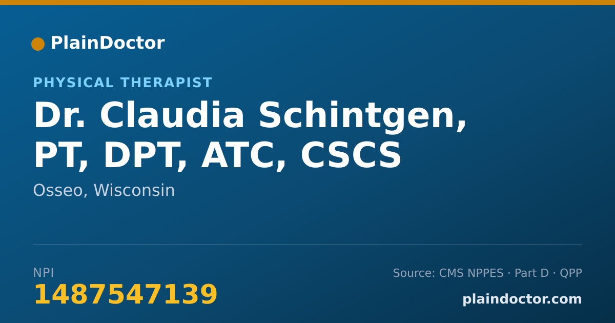 Shareable card for Claudia Schintgen, PT, DPT, ATC, CSCS - Physical Therapist, Osseo, WI