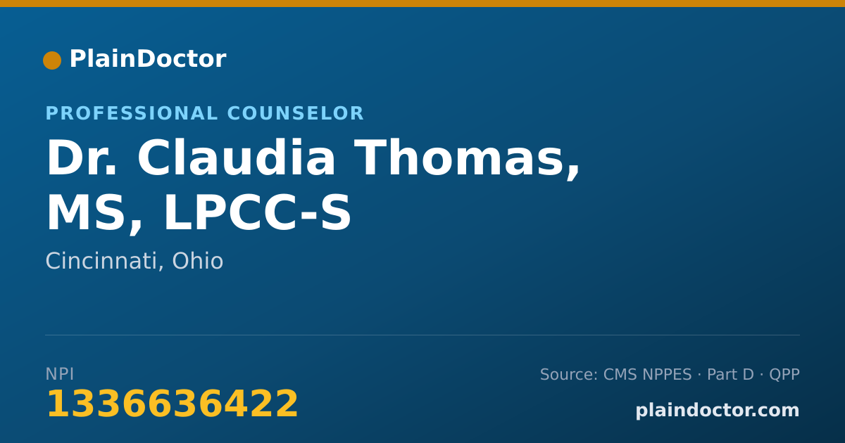 Shareable card for Claudia Thomas, MS, LPCC-S - Professional Counselor, Cincinnati, OH