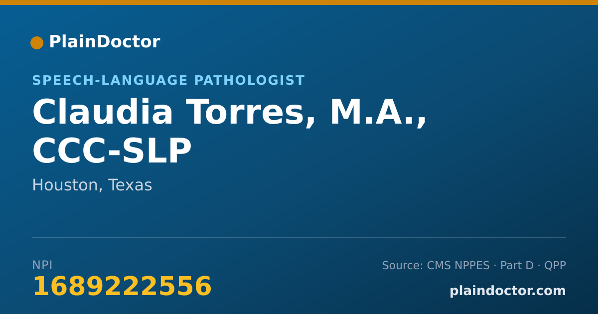 Shareable card for Claudia Torres, M.A., CCC-SLP - Speech-Language Pathologist, Houston, TX