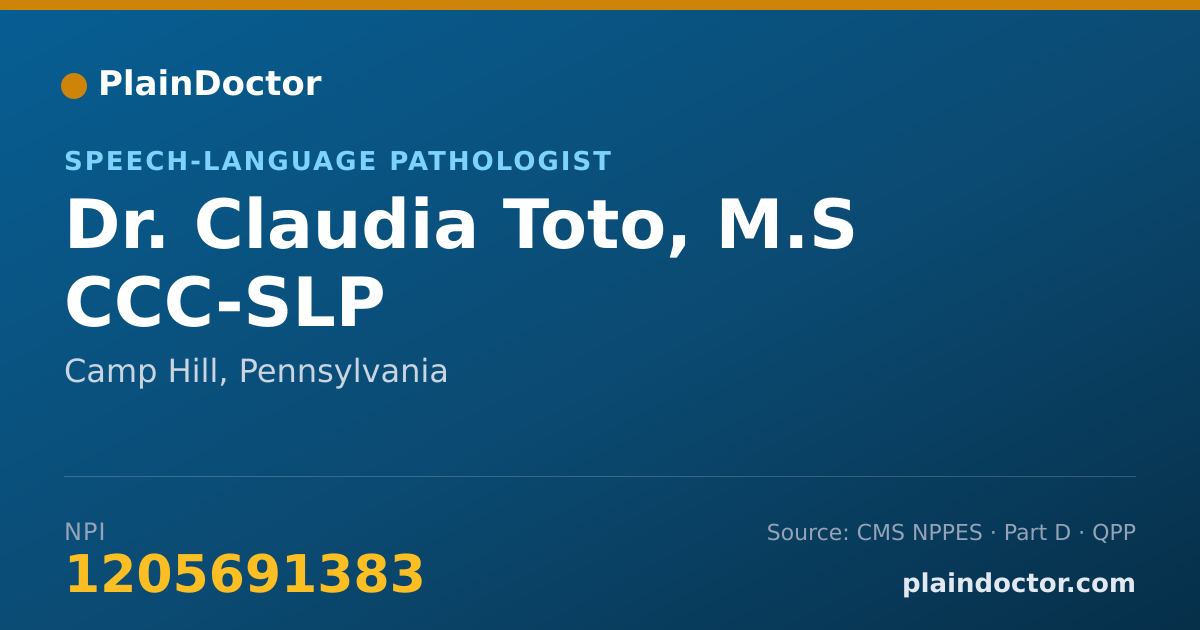 Shareable card for Claudia Toto, M.S CCC-SLP - Speech-Language Pathologist, Camp Hill, PA