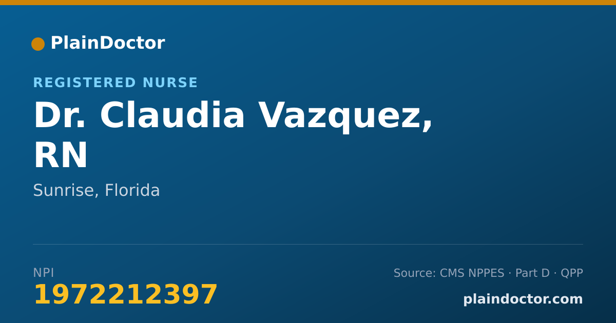 Shareable card for Claudia Vazquez, RN - Registered Nurse, Sunrise, FL
