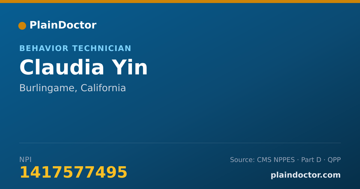 Shareable card for Claudia Yin - Behavior Technician, Burlingame, CA
