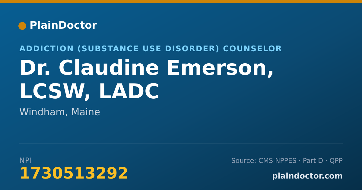 Shareable card for Claudine Emerson, LCSW, LADC - Addiction (Substance Use Disorder) Counselor, Windham, ME