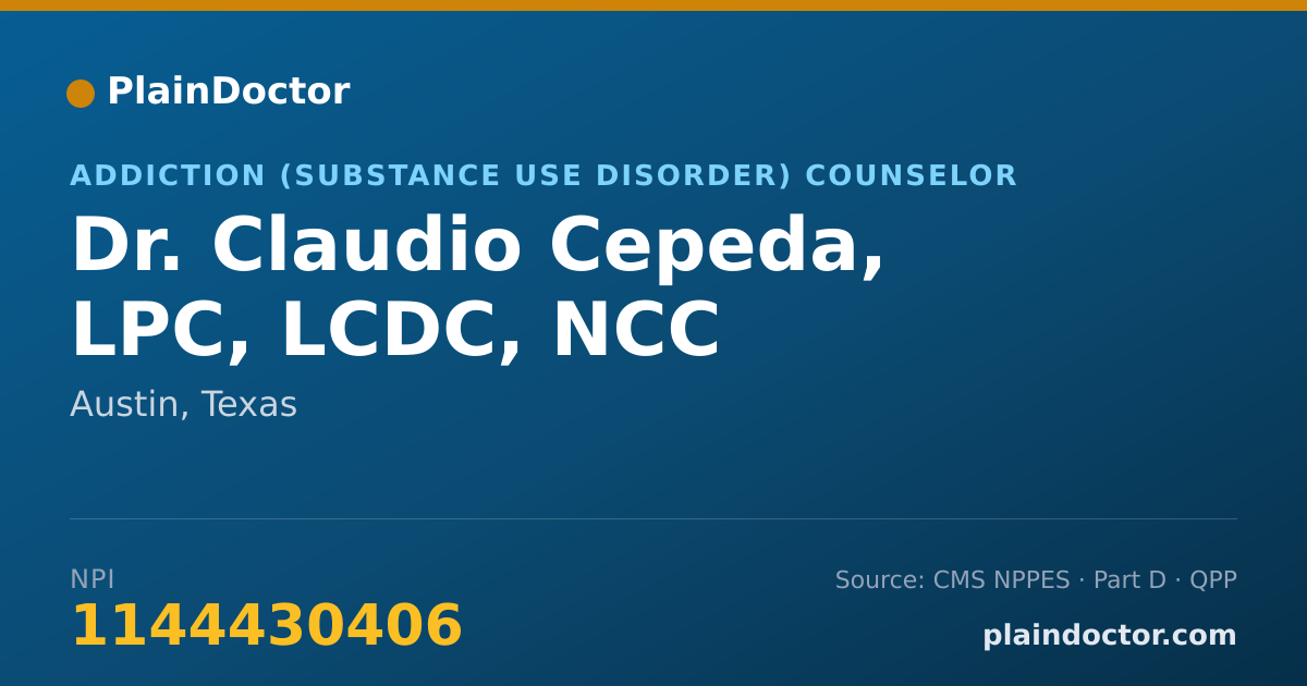 Shareable card for Claudio Cepeda, LPC, LCDC, NCC - Addiction (Substance Use Disorder) Counselor, Austin, TX