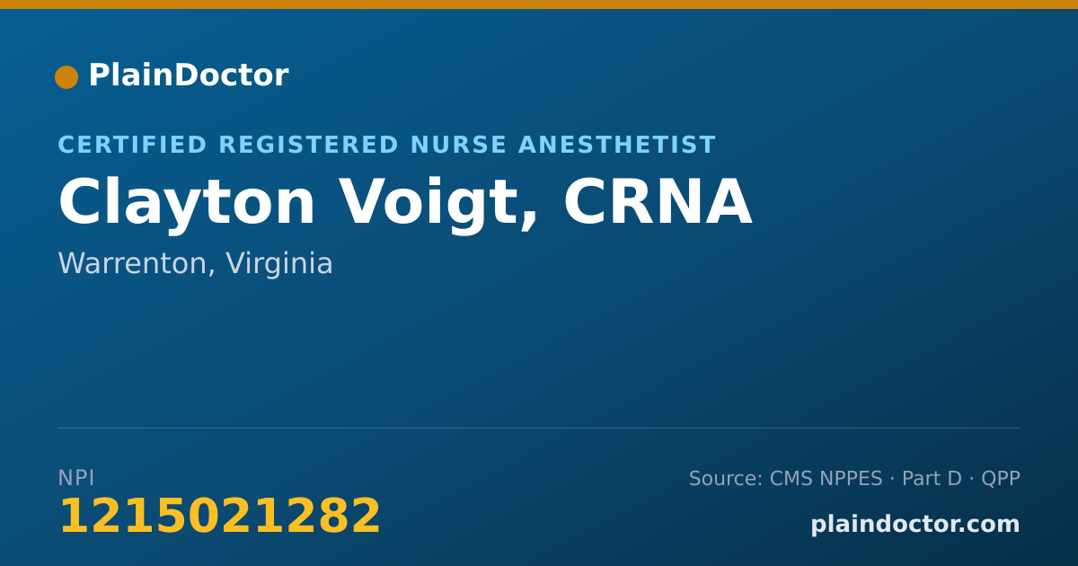 Shareable card for Clayton Voigt, CRNA - Certified Registered Nurse Anesthetist, Warrenton, VA