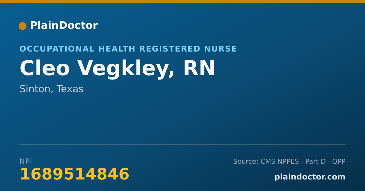 Shareable card for Cleo Vegkley, RN - Occupational Health Registered Nurse, Sinton, TX
