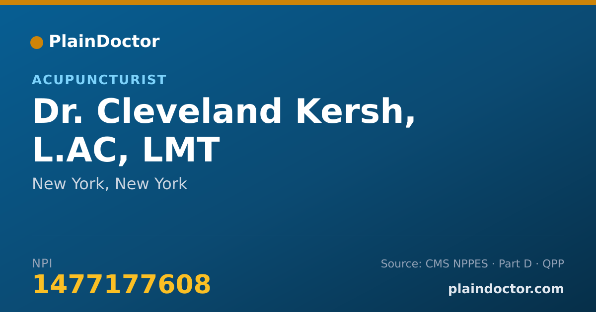 Shareable card for Cleveland Kersh, L.AC, LMT - Acupuncturist, New York, NY