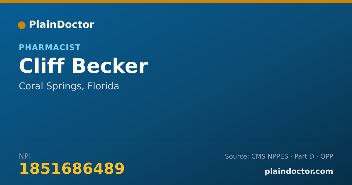 Shareable card for Cliff Becker - Pharmacist, Coral Springs, FL