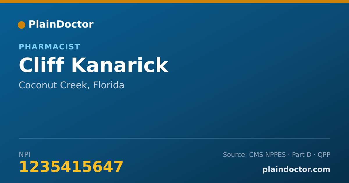 Shareable card for Cliff Kanarick - Pharmacist, Coconut Creek, FL