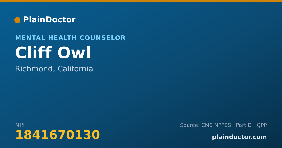 Shareable card for Cliff Owl - Mental Health Counselor, Richmond, CA