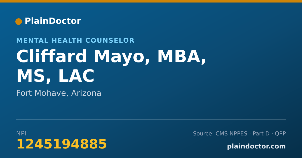 Shareable card for Cliffard Mayo, MBA, MS, LAC - Mental Health Counselor, Fort Mohave, AZ
