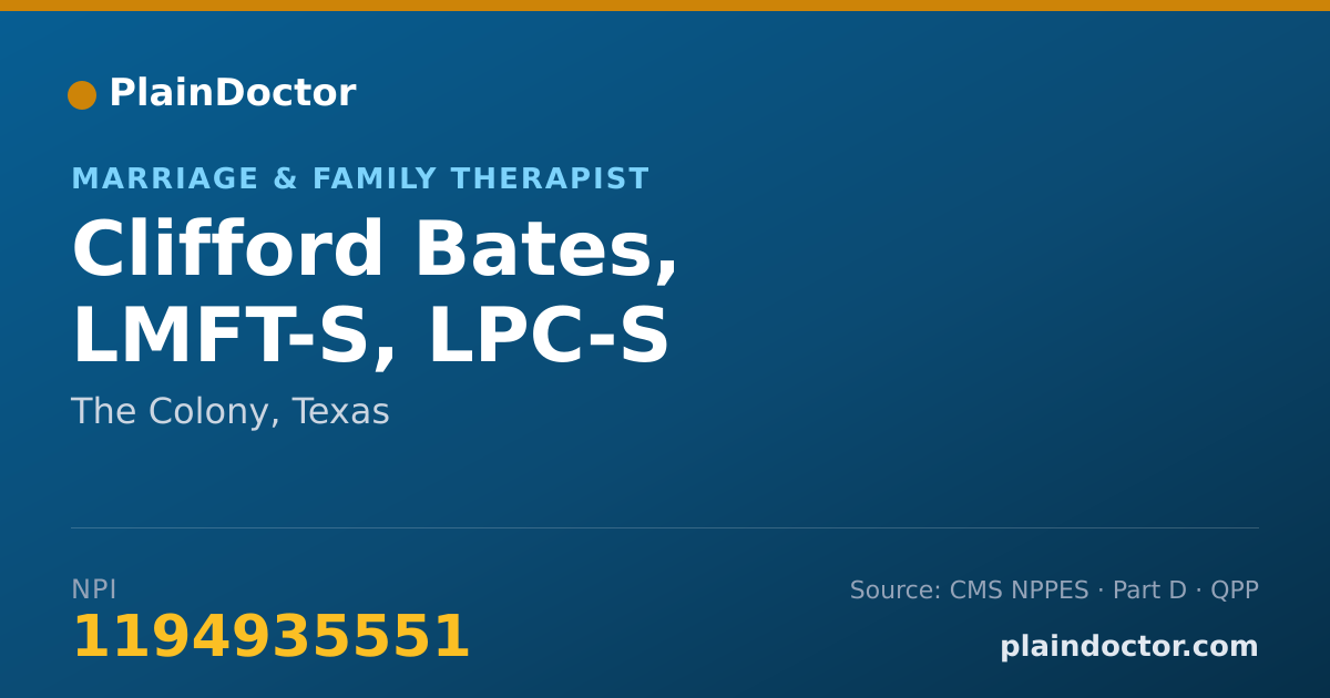 Shareable card for Clifford Bates, LMFT-S, LPC-S - Marriage & Family Therapist, The Colony, TX