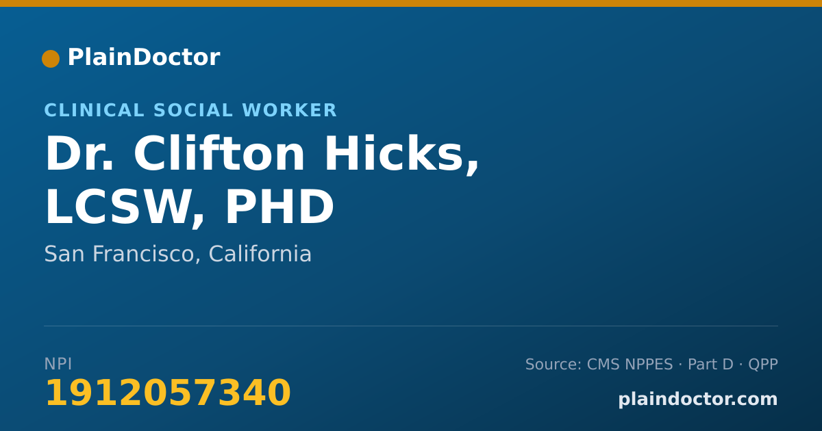 Shareable card for Clifton Hicks, LCSW, PHD - Clinical Social Worker, San Francisco, CA
