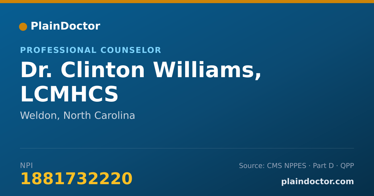Shareable card for Clinton Williams, LCMHCS - Professional Counselor, Weldon, NC