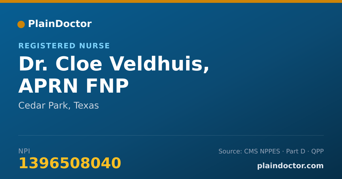 Shareable card for Cloe Veldhuis, APRN FNP - Registered Nurse, Cedar Park, TX