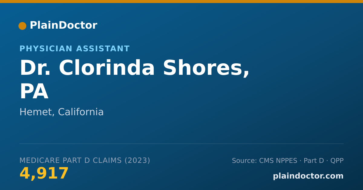 Shareable card for Clorinda Shores, PA - Physician Assistant, Hemet, CA