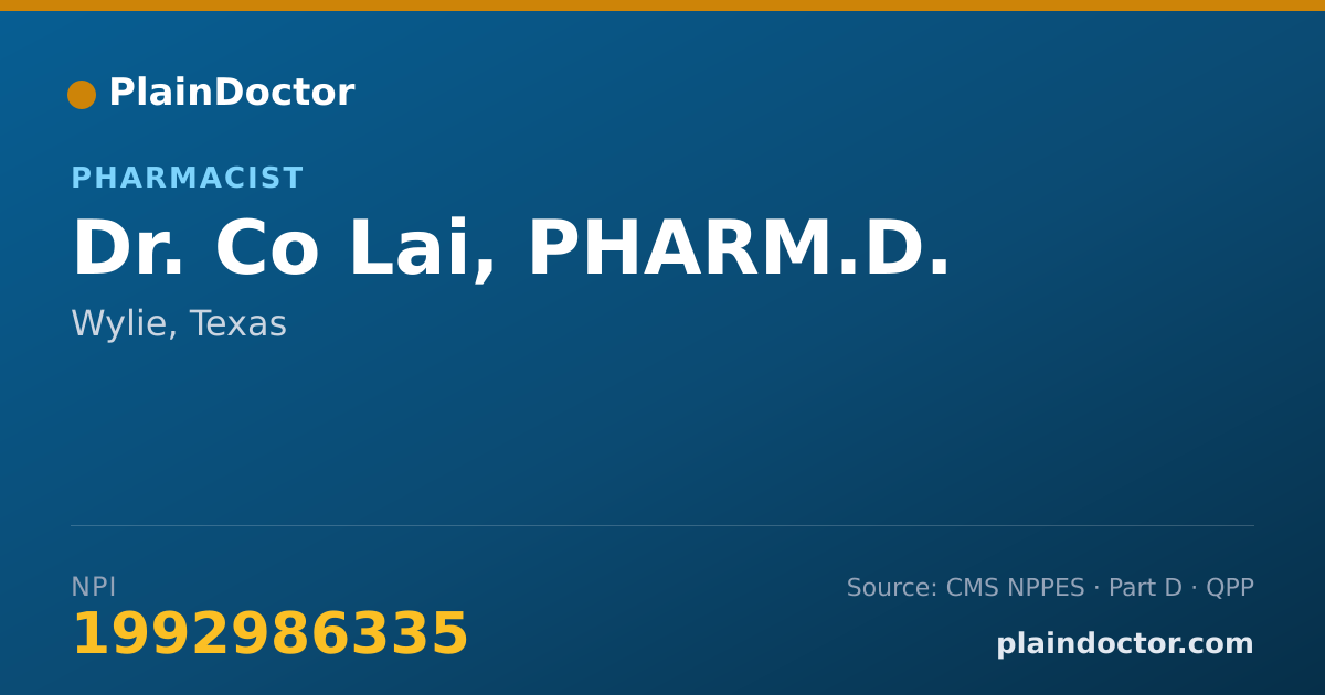 Shareable card for Co Lai, PHARM.D. - Pharmacist, Wylie, TX