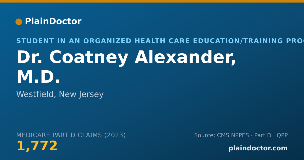 Shareable card for Coatney Alexander, M.D. - Student in an Organized Health Care Education/Training Program, Westfield, NJ