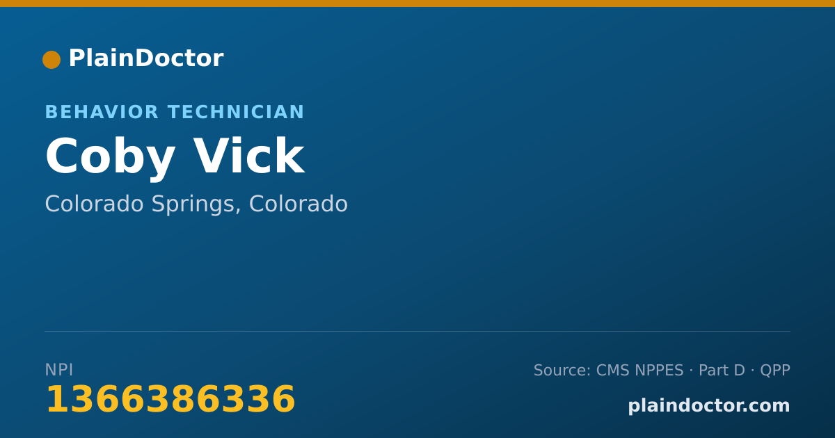 Shareable card for Coby Vick - Behavior Technician, Colorado Springs, CO