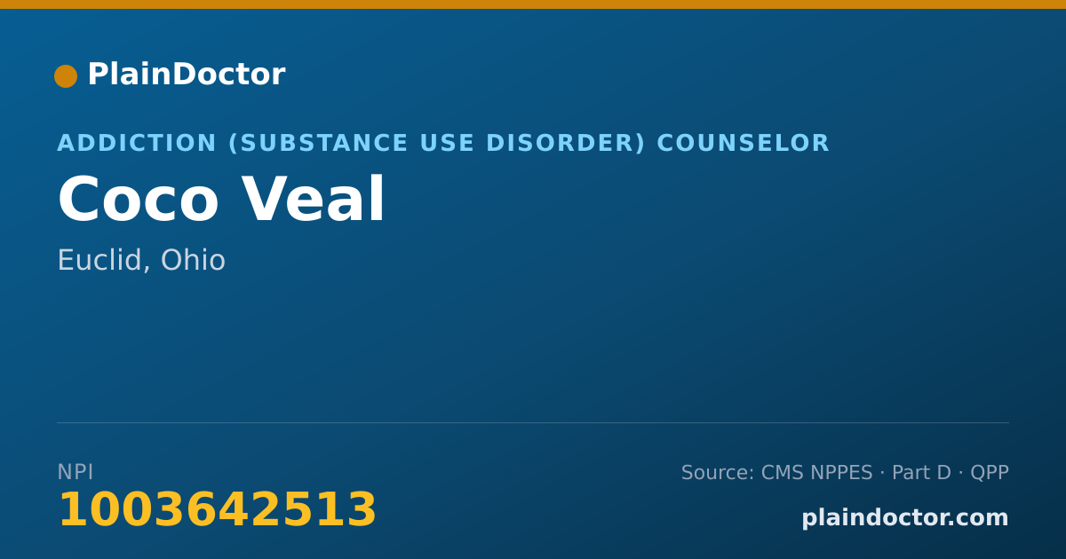 Shareable card for Coco Veal - Addiction (Substance Use Disorder) Counselor, Euclid, OH
