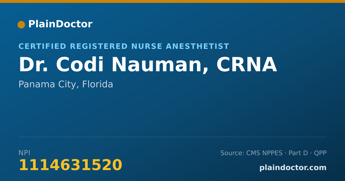 Shareable card for Codi Nauman, CRNA - Certified Registered Nurse Anesthetist, Panama City, FL
