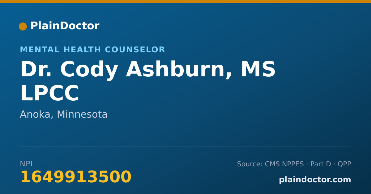 Shareable card for Cody Ashburn, MS LPCC - Mental Health Counselor, Anoka, MN