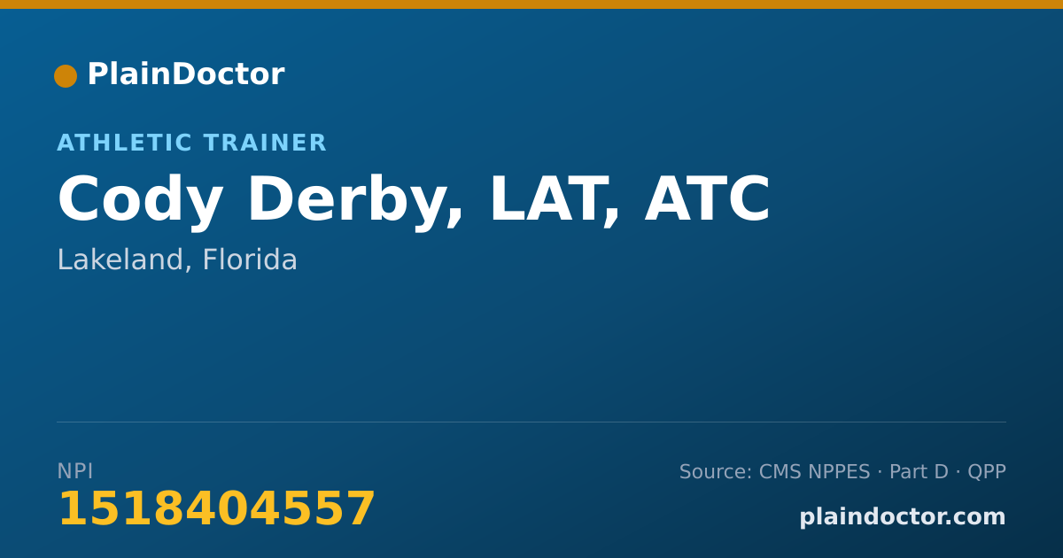 Shareable card for Cody Derby, LAT, ATC - Athletic Trainer, Lakeland, FL