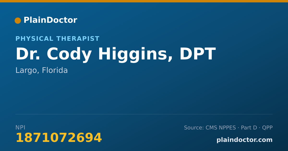 Shareable card for Cody Higgins, DPT - Physical Therapist, Largo, FL