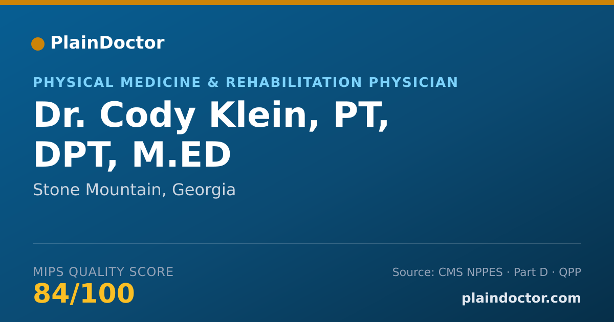 Shareable card for Cody Klein, PT, DPT, M.ED - Physical Medicine & Rehabilitation Physician, Stone Mountain, GA