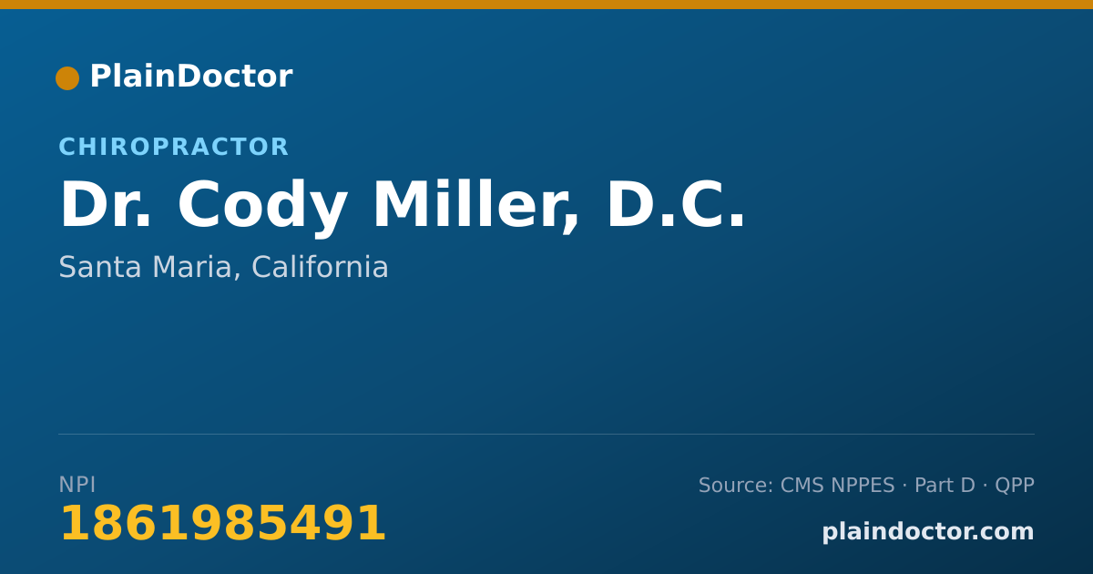 Shareable card for Cody Miller, D.C. - Chiropractor, Santa Maria, CA