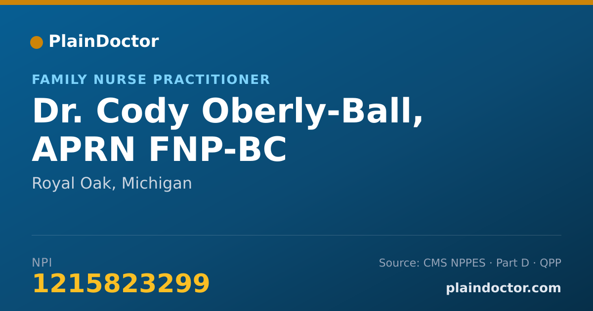 Shareable card for Cody Oberly-Ball, APRN FNP-BC - Family Nurse Practitioner, Royal Oak, MI