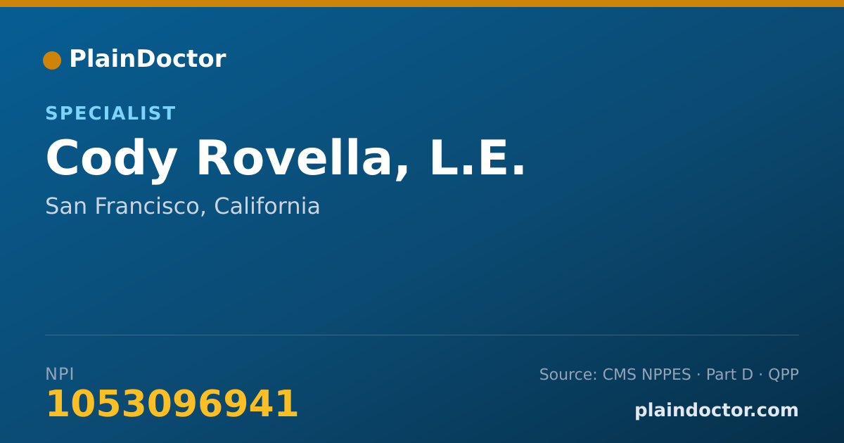Shareable card for Cody Rovella, L.E. - Specialist, San Francisco, CA