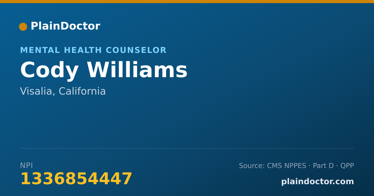 Shareable card for Cody Williams - Mental Health Counselor, Visalia, CA